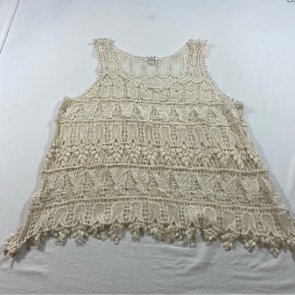 Soho Lady Boho Indian Crochet Vest Fringe Women’s one size cream beige